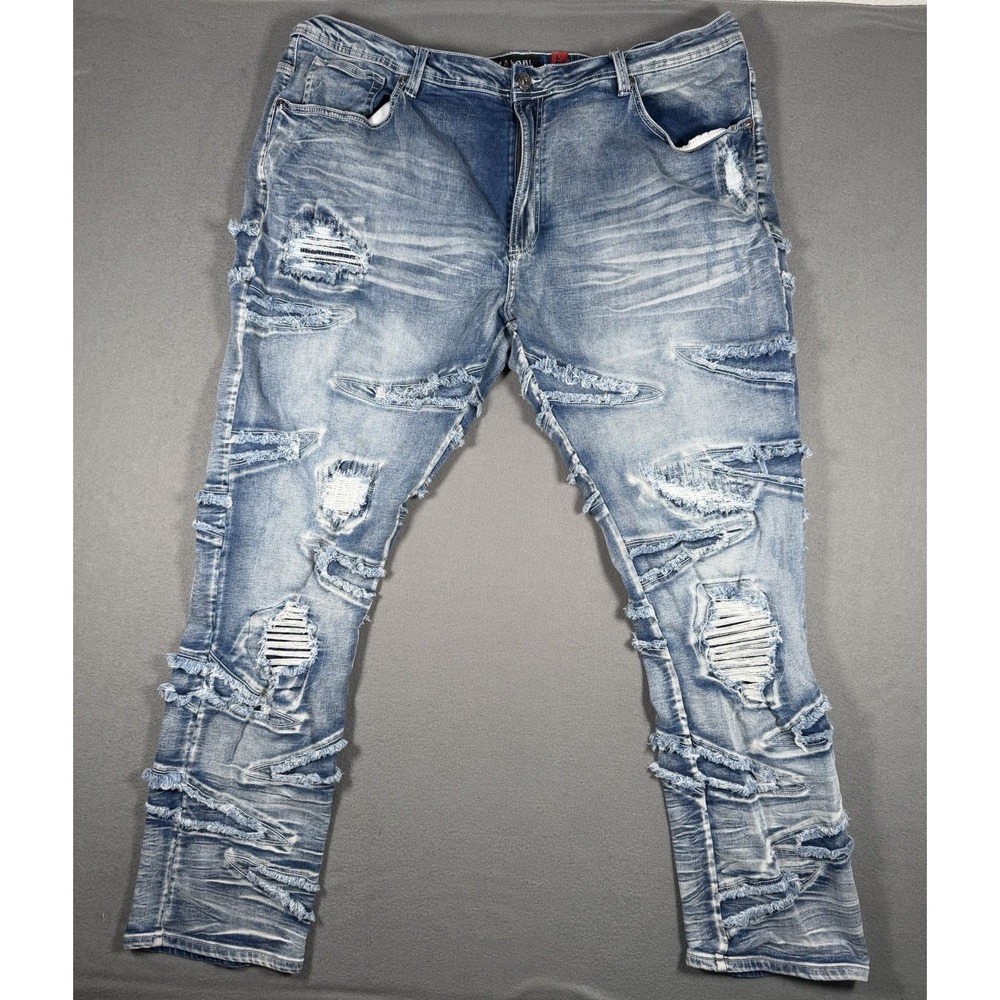Makobi M1956 Lombardi Men's Jeans 44x34 Light Wash Distressed Moto